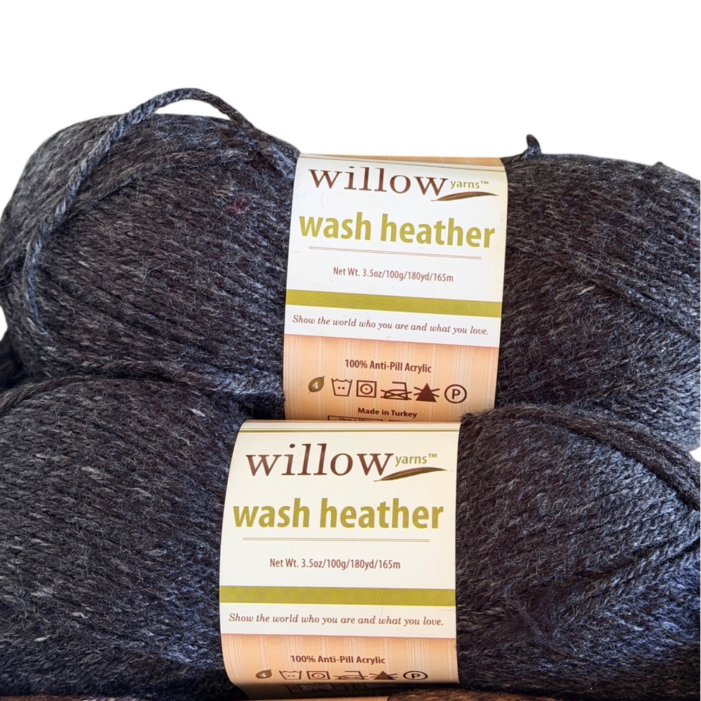 Willow Yarns Wash Heather Yarn 2 Skeins Shadow Heather Gray Worsted Acrylic Lot
